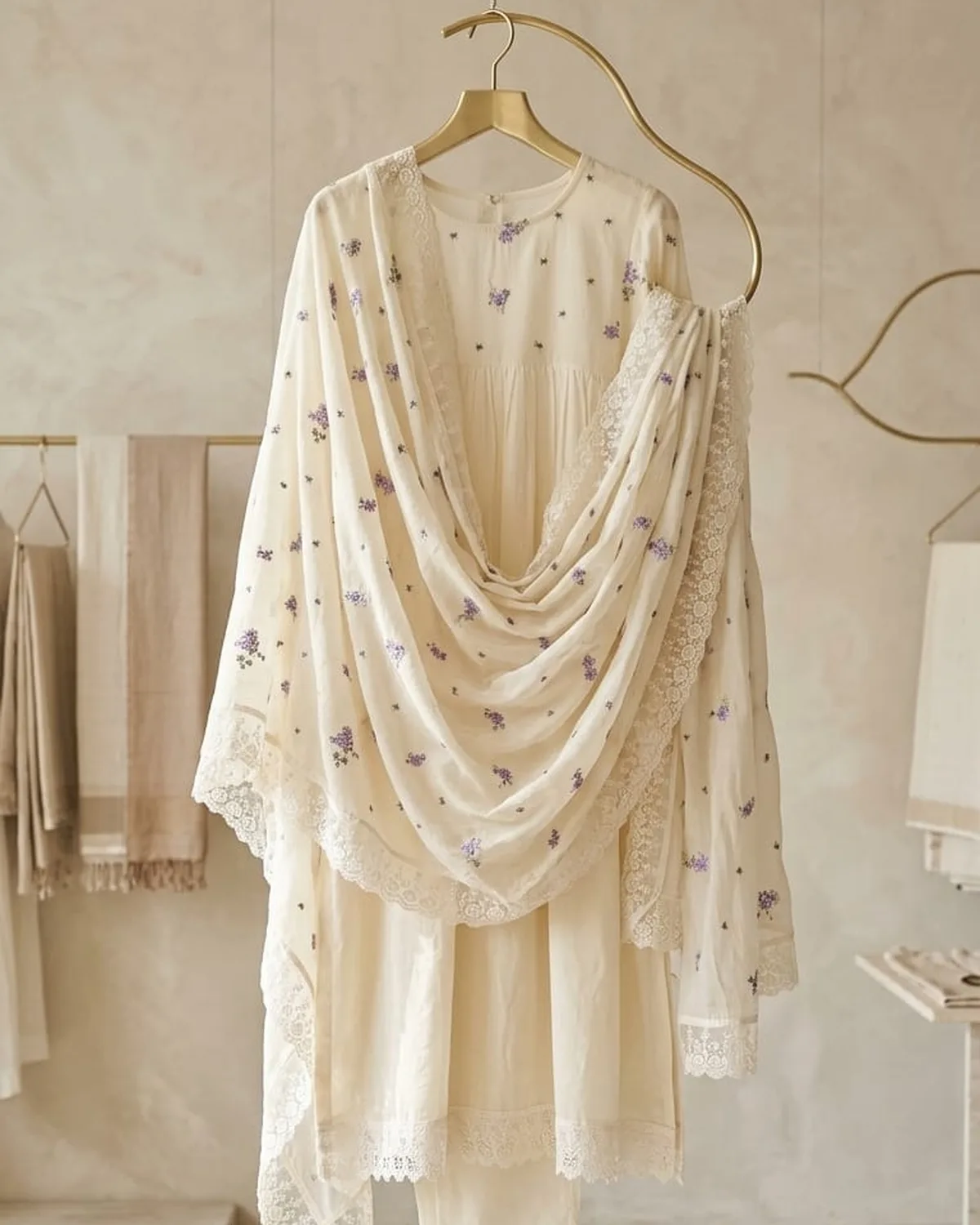 Ivory Embroidered Shawl
