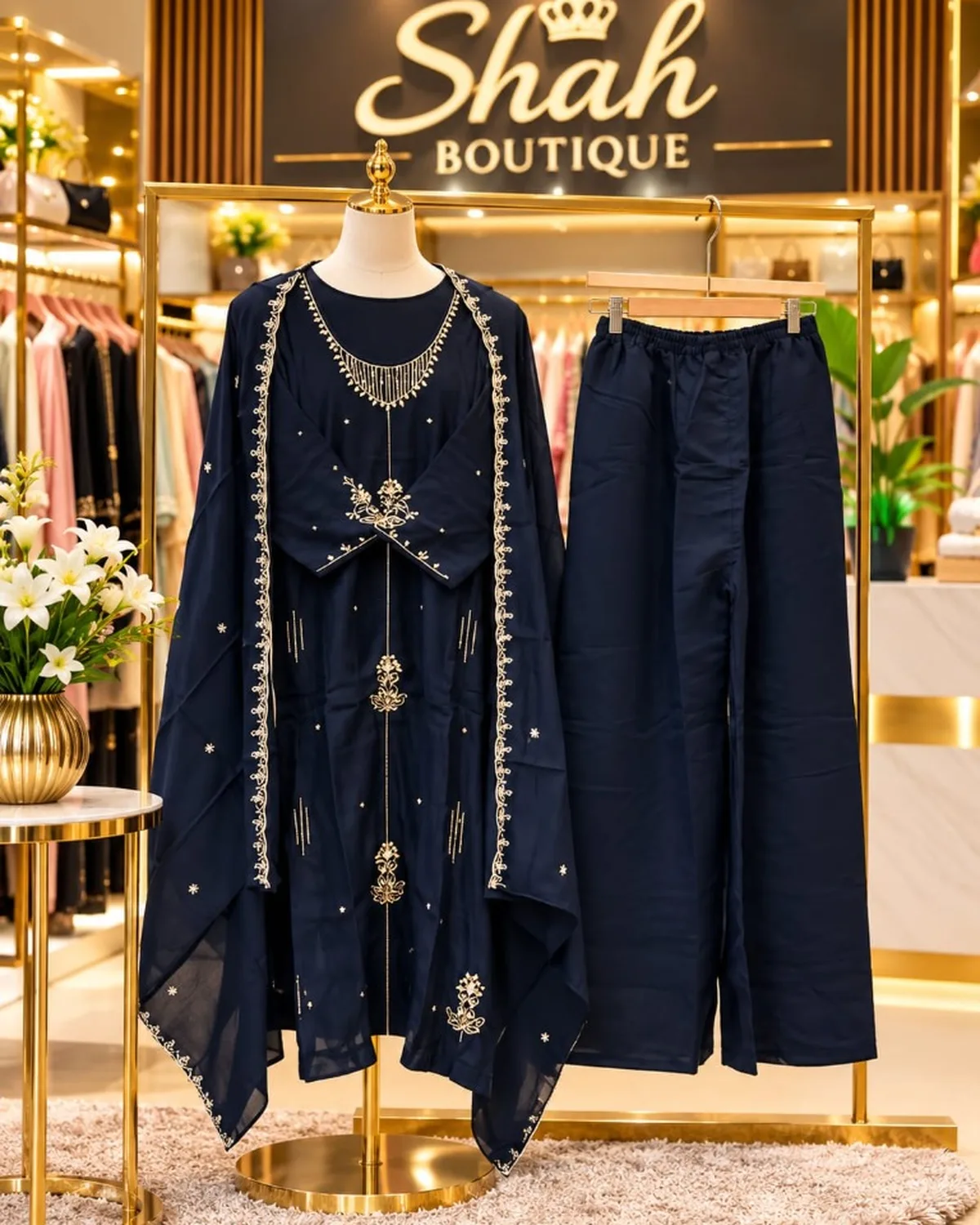 Midnight Navy Embroidered Suit Set